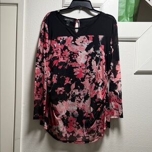 INC International Concepts Black and Pink Floral Top